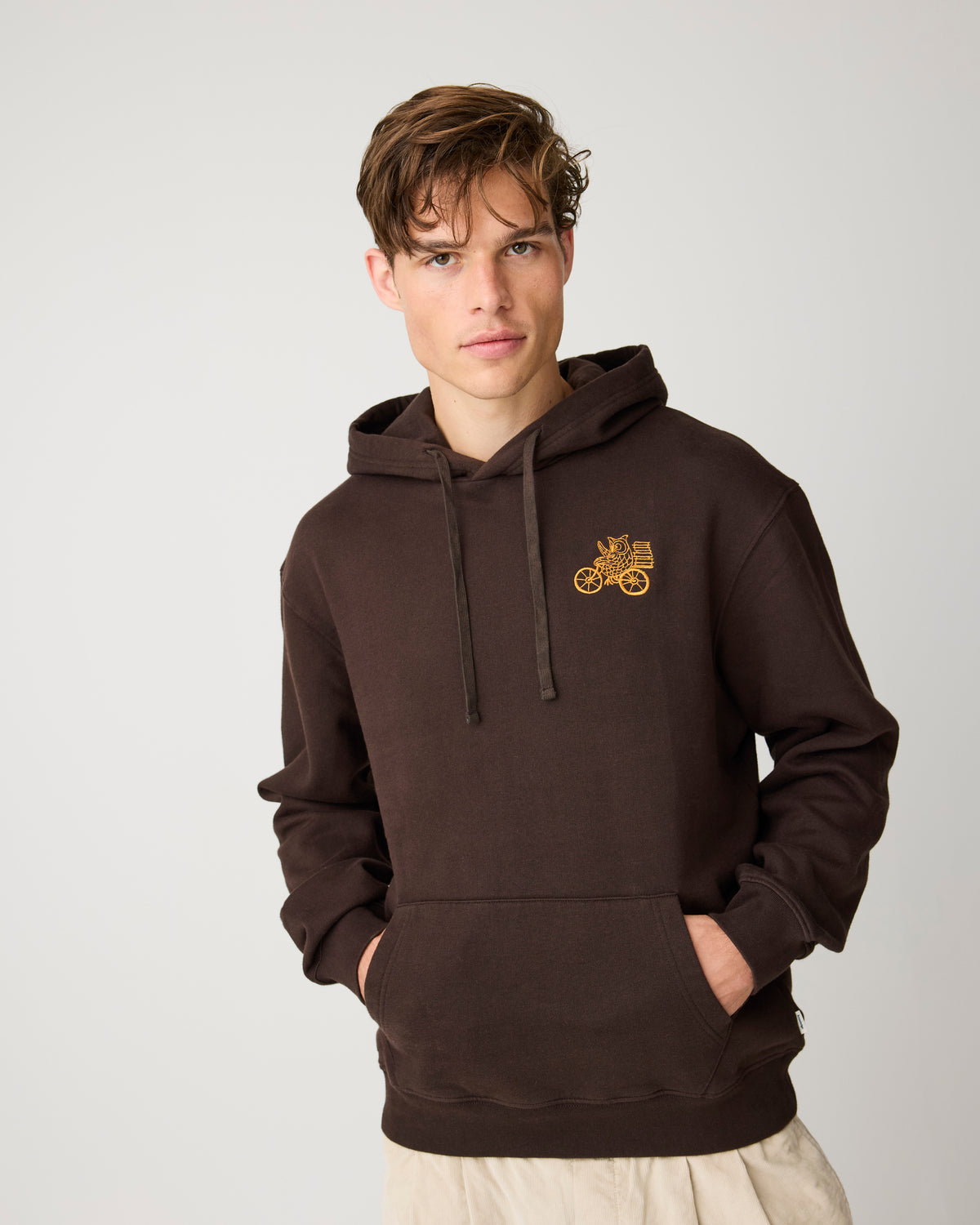 Relaxed embroidery hoodie - Chocolate Torte
