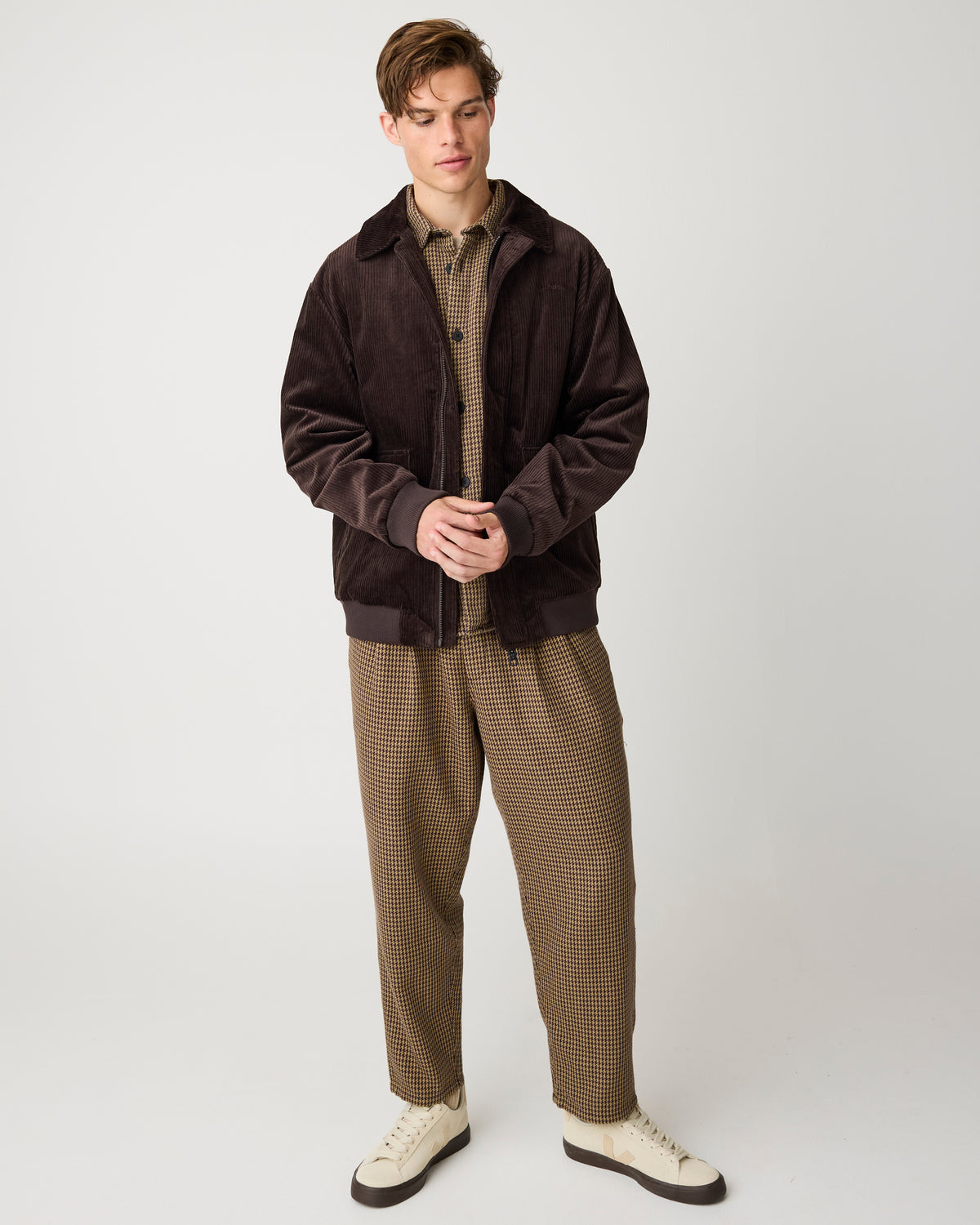Ozone relaxed houndtooth pant - Dark Brown check