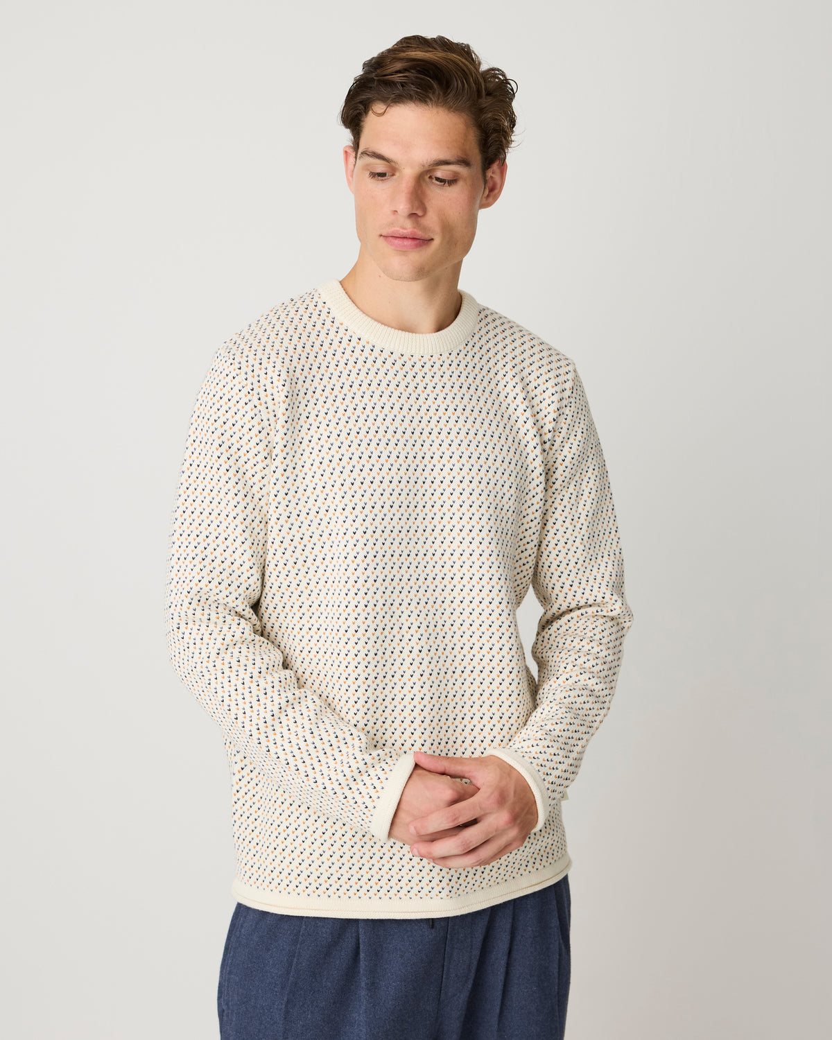 Jacquard crew neck sweater - Creme