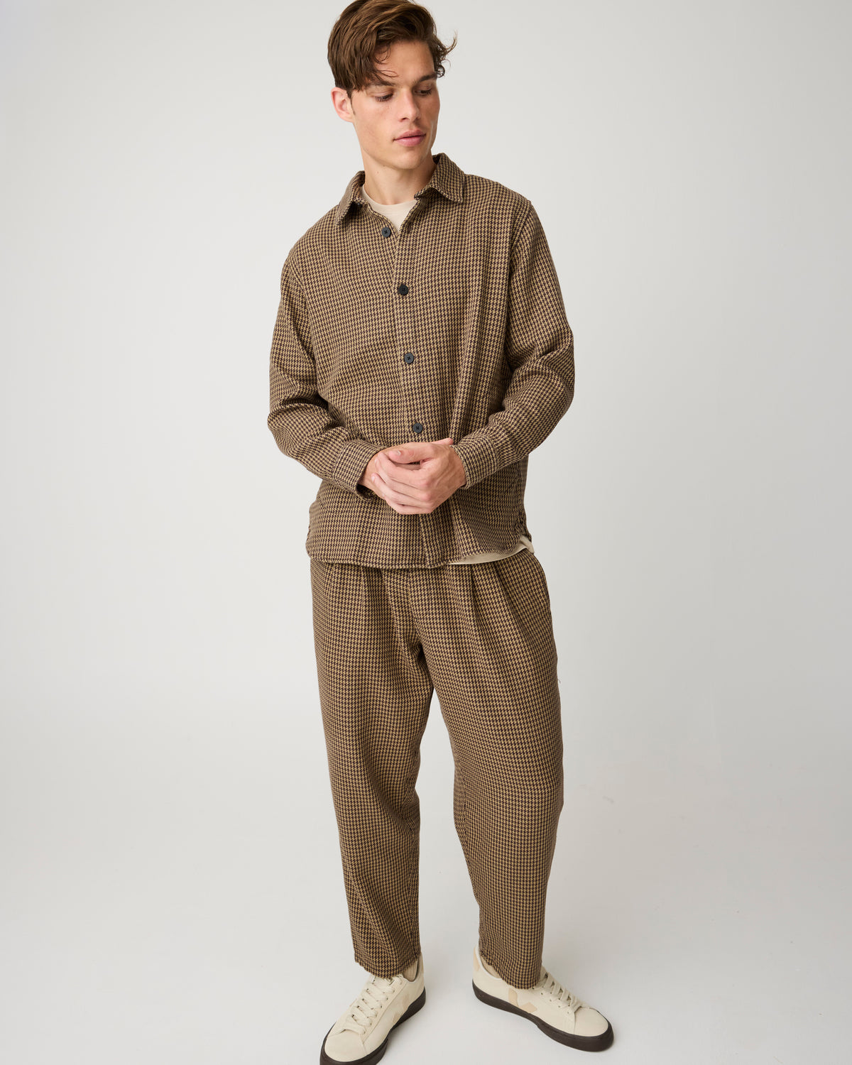Loose houndtooth overshirt - Dark Brown check