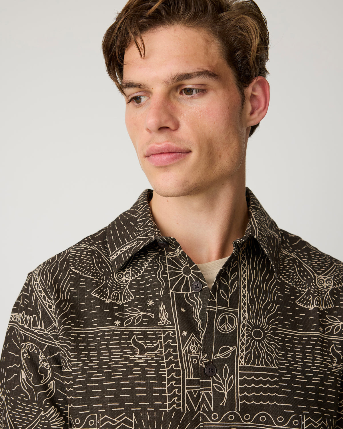 Sleet comfort print shirt - Dark Brown