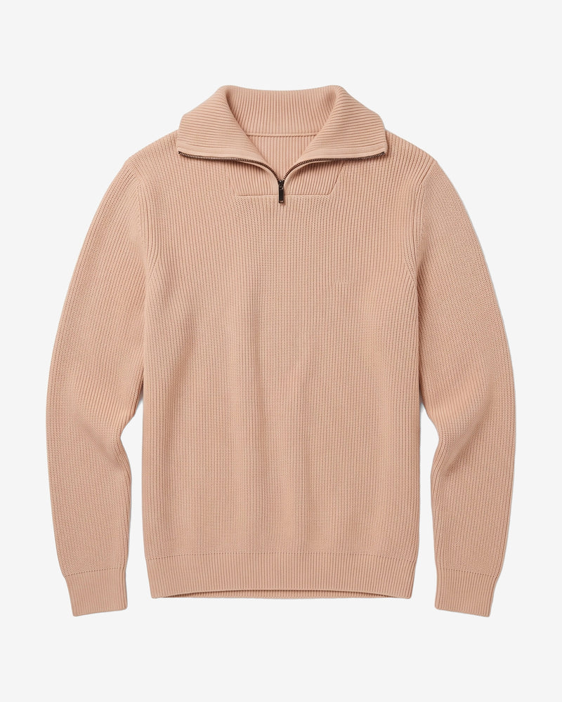 KnowledgeCotton Apparel - MEN 1/2 neck zip merino wool rib knit Knits 1336 Kelp melange