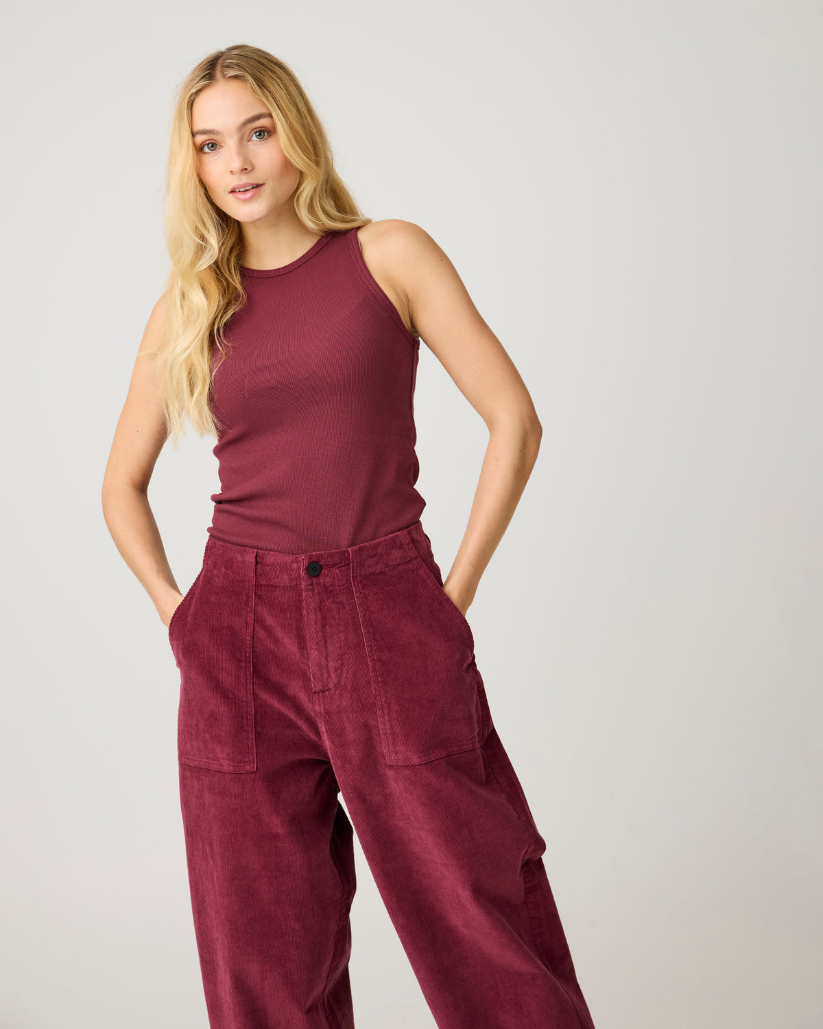 Bloom barrel corduroy pants - Burgundy