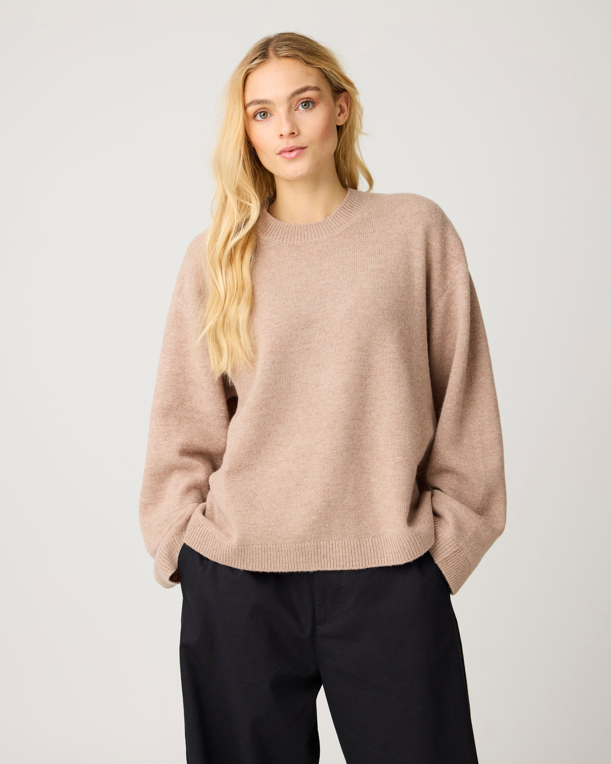 Lambswool crew neck sweater - Kelp melange