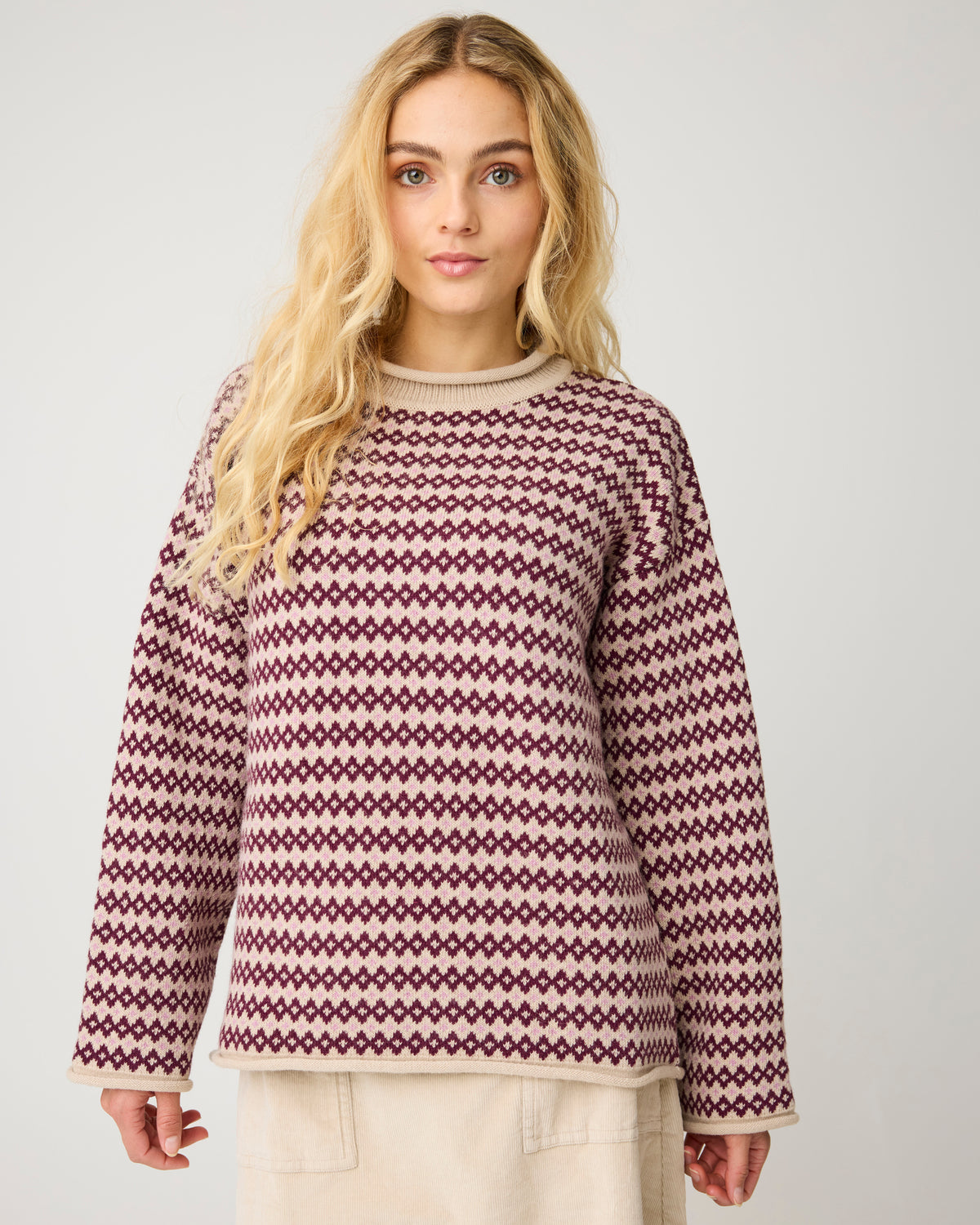 Lambswool jacquard roll-edge sweater - Red