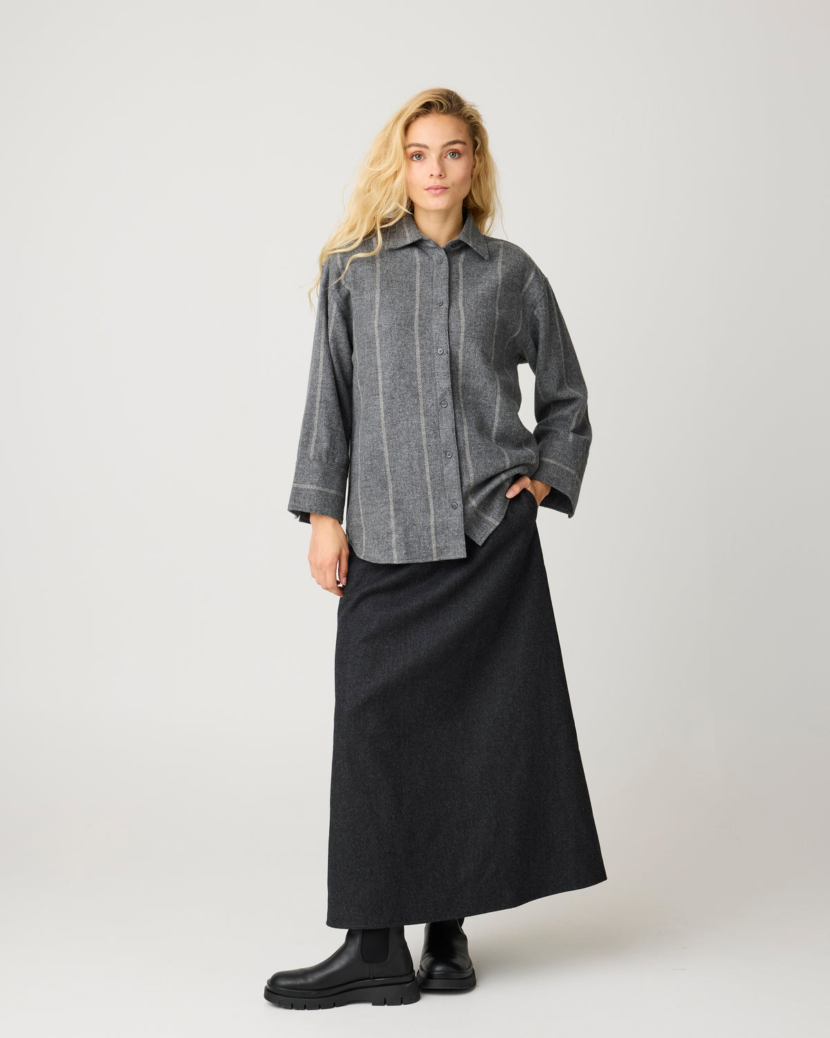 Relaxed wool stripe shirt - Grey stripe