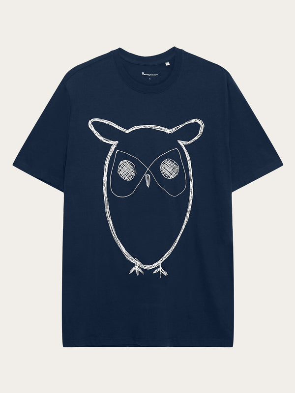 KnowledgeCotton Apparel - MEN ALDER big owl tee T-shirts 1001 Total Eclipse