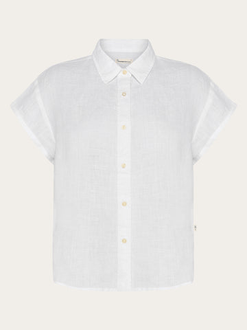 KnowledgeCotton Apparel - WMN ASTER fold up short sleeve linen shirt Shirts 1010 Bright White