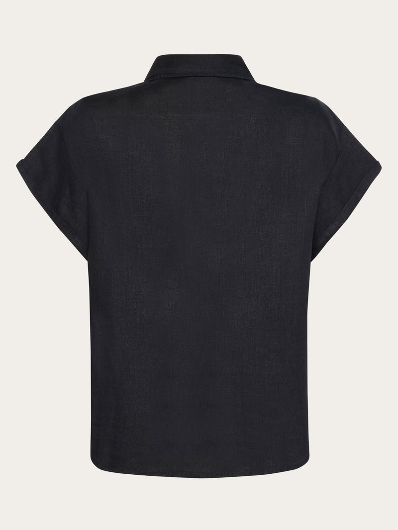 KnowledgeCotton Apparel - WMN ASTER fold up short sleeve linen shirt Shirts 1300 Black Jet