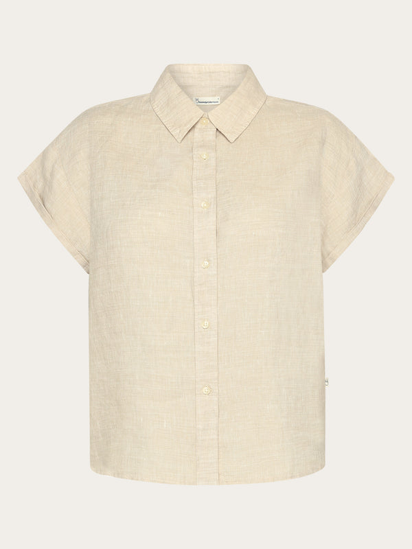 KnowledgeCotton Apparel - WMN ASTER fold up short sleeve linen shirt Shirts 1449 Yarndyed - Light feather gray