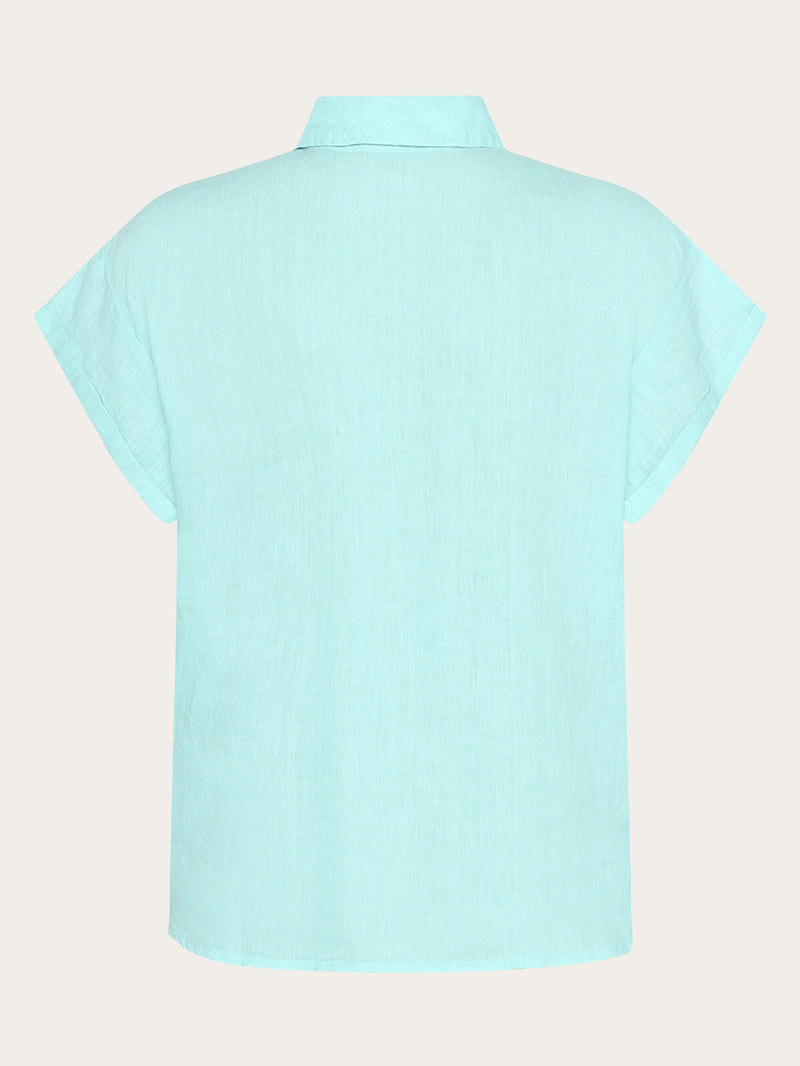 KnowledgeCotton Apparel - WMN ASTER fold up short sleeve linen shirt Shirts 1480 Aqua-Esque