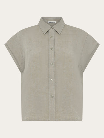KnowledgeCotton Apparel - WMN ASTER fold up short sleeve linen shirt Shirts 1498 Twill - Yarndyed