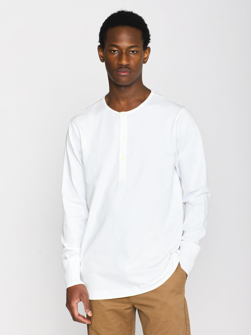 KnowledgeCotton Apparel - MEN BO long sleeve henley - Regenerative Organic Certified™ - GOTS/Vegan Henleys 1010 Bright White