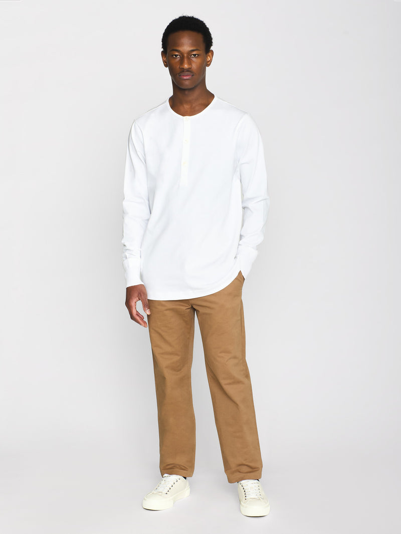 KnowledgeCotton Apparel - MEN BO long sleeve henley - Regenerative Organic Certified™ - GOTS/Vegan Henleys 1010 Bright White