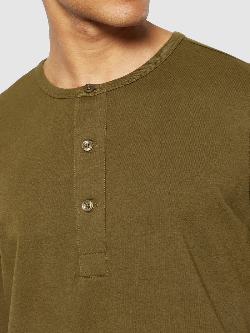 KnowledgeCotton Apparel - MEN BO long sleeve henley - Regenerative Organic Certified™ - GOTS/Vegan Henleys 1100 Dark Olive