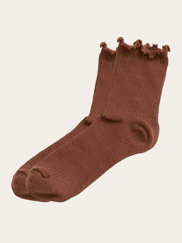 KnowledgeCotton Apparel - WMN Babylock edge rib socks - GOTS/Vegan Socks 1441 Tiramisu
