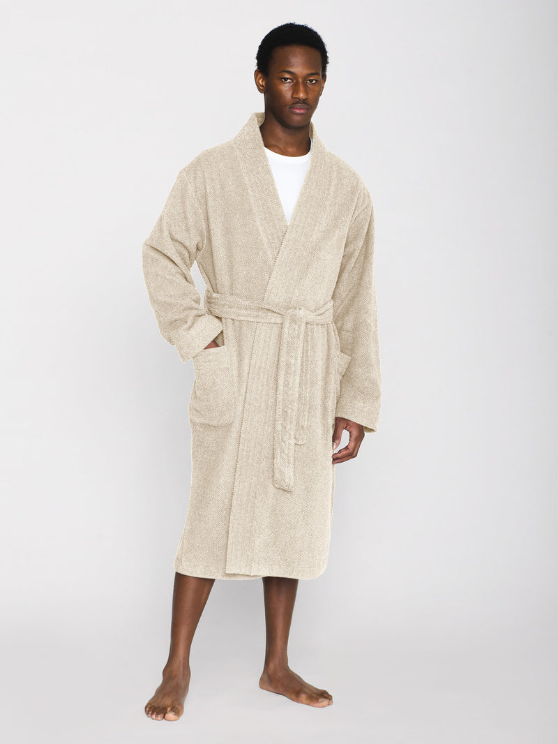 KnowledgeCotton Apparel - MEN Bathrobe - GOTS/Vegan Accessories 1348 Buttercream