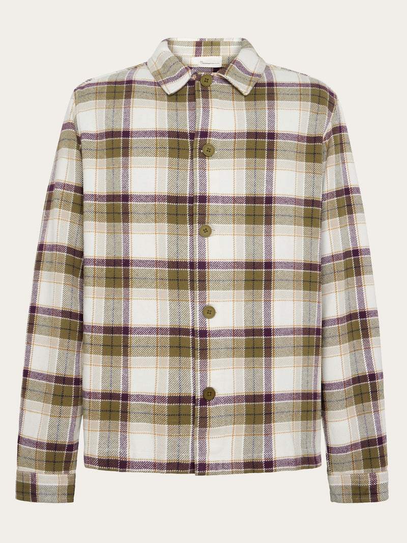 KnowledgeCotton Apparel - MEN Big checked heavy flannel overshirt Overshirts 7037 Green Check