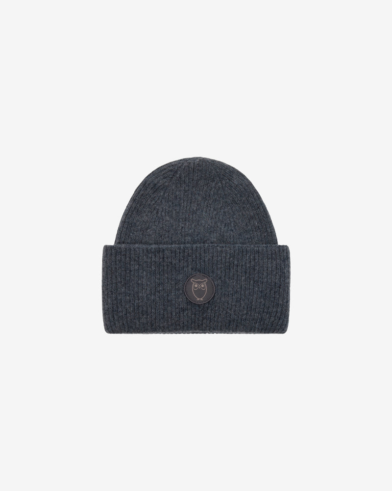 KnowledgeCotton Apparel - UNI Big rib beanie Hats 1073 Dark Grey Melange