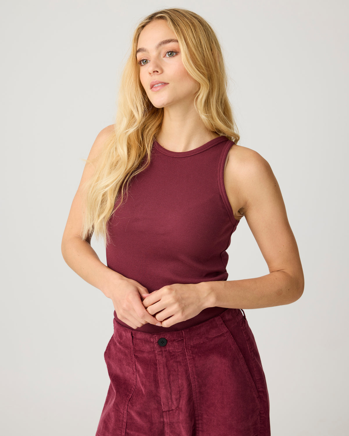 KnowledgeCotton Apparel - WMN Bloom barrel corduroy pants Pants 1500 Burgundy