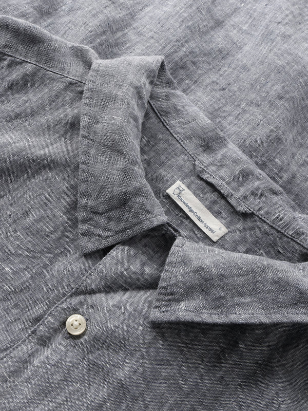KnowledgeCotton Apparel - MEN Box fit short sleeved linen shirt Shirts 1226 Vintage Indigo