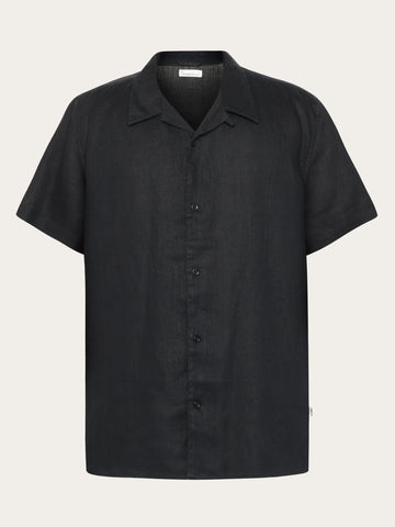 KnowledgeCotton Apparel - MEN Box fit short sleeved linen shirt Shirts 1300 Black Jet
