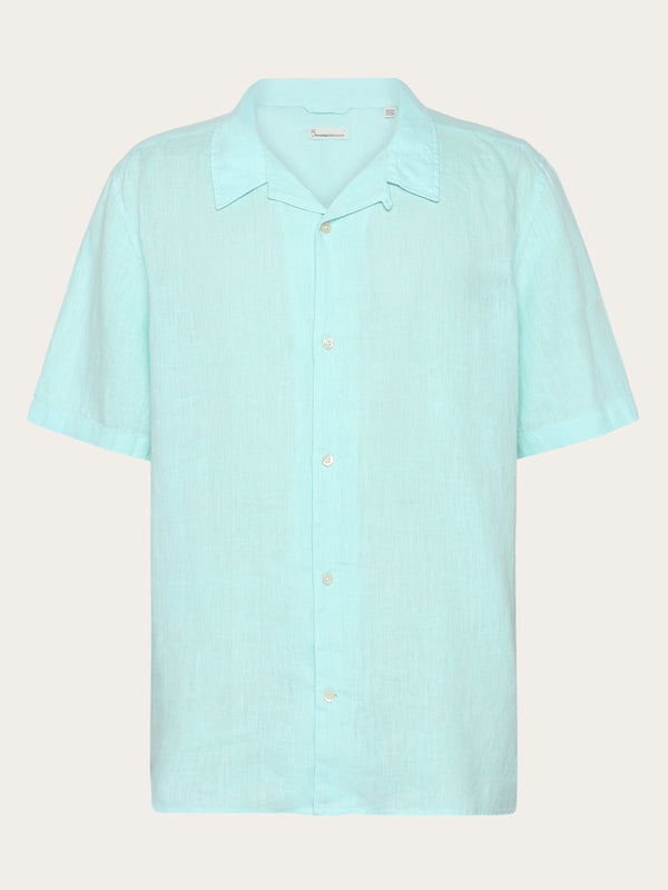 KnowledgeCotton Apparel - MEN Box fit short sleeved linen shirt Shirts 1480 Aqua-Esque