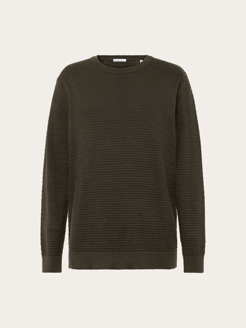 KnowledgeCotton Apparel - MEN Bubble knit crew neck Knits 1090 Forest Night