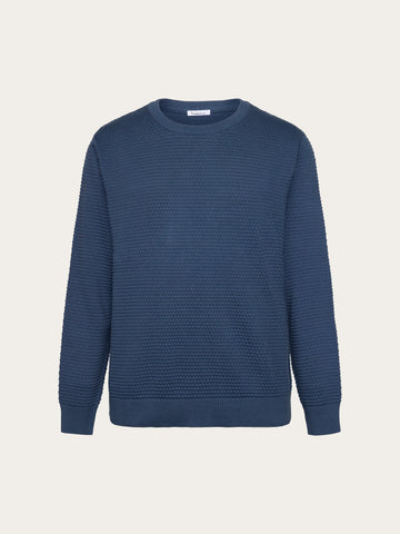 KnowledgeCotton Apparel - MEN Bubble knit crew neck Knits 1226 Vintage Indigo