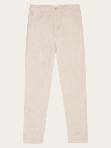 KnowledgeCotton Apparel - WMN CALLA tapered mid-rise linen pants - GOTS/Vegan Pants 1449 Yarndyed - Light feather gray