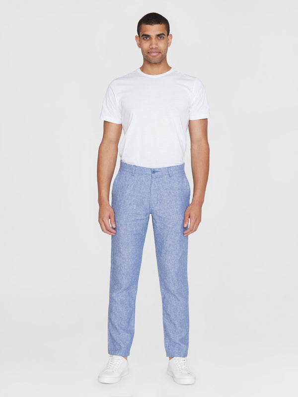 KnowledgeCotton Apparel - MEN CHUCK regular  linen pants - GOTS/Vegan Pants 1432 Moonlight Blue