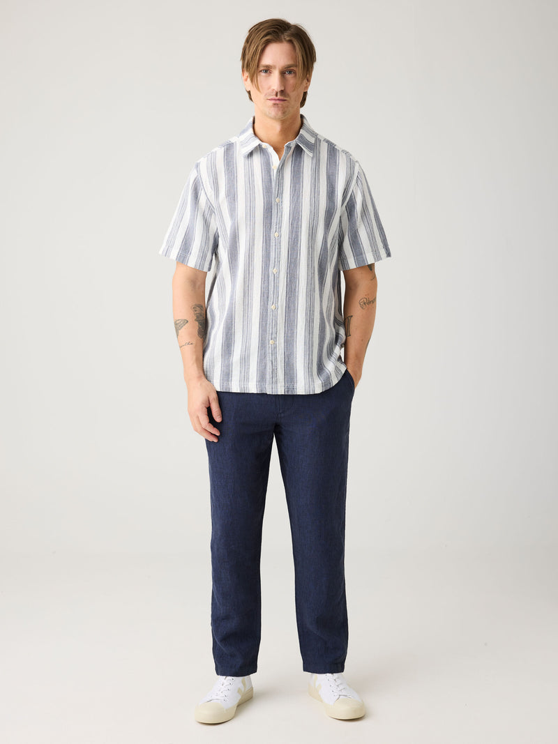 KnowledgeCotton Apparel - MEN CHUCK regular linen pants - GOTS/Vegan Pants 1450 Yarndyed - Total Eclipse