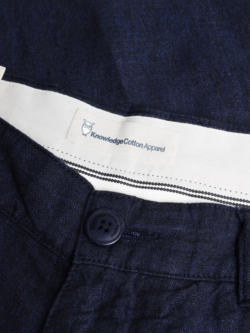 KnowledgeCotton Apparel - MEN CHUCK regular linen pants - GOTS/Vegan Pants 1450 Yarndyed - Total Eclipse