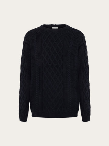 KnowledgeCotton Apparel - MEN Cable knit sweater Knits 1412 Night Sky