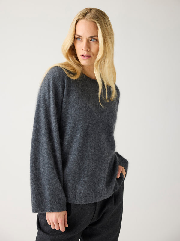KnowledgeCotton Apparel - WMN Cashmere Crew Neck Knit RWS Knits 1073 Dark Grey Melange