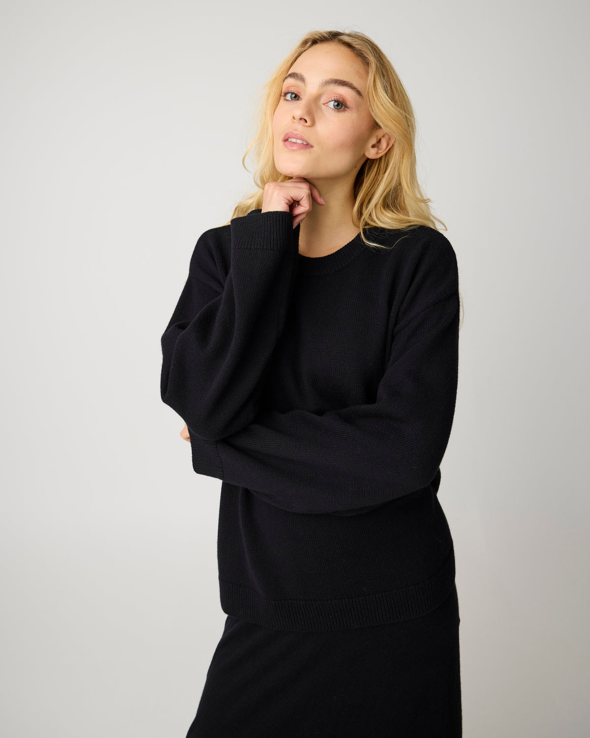 KnowledgeCotton Apparel - WMN Cashmere crew neck sweater Knits 1300 Black Jet