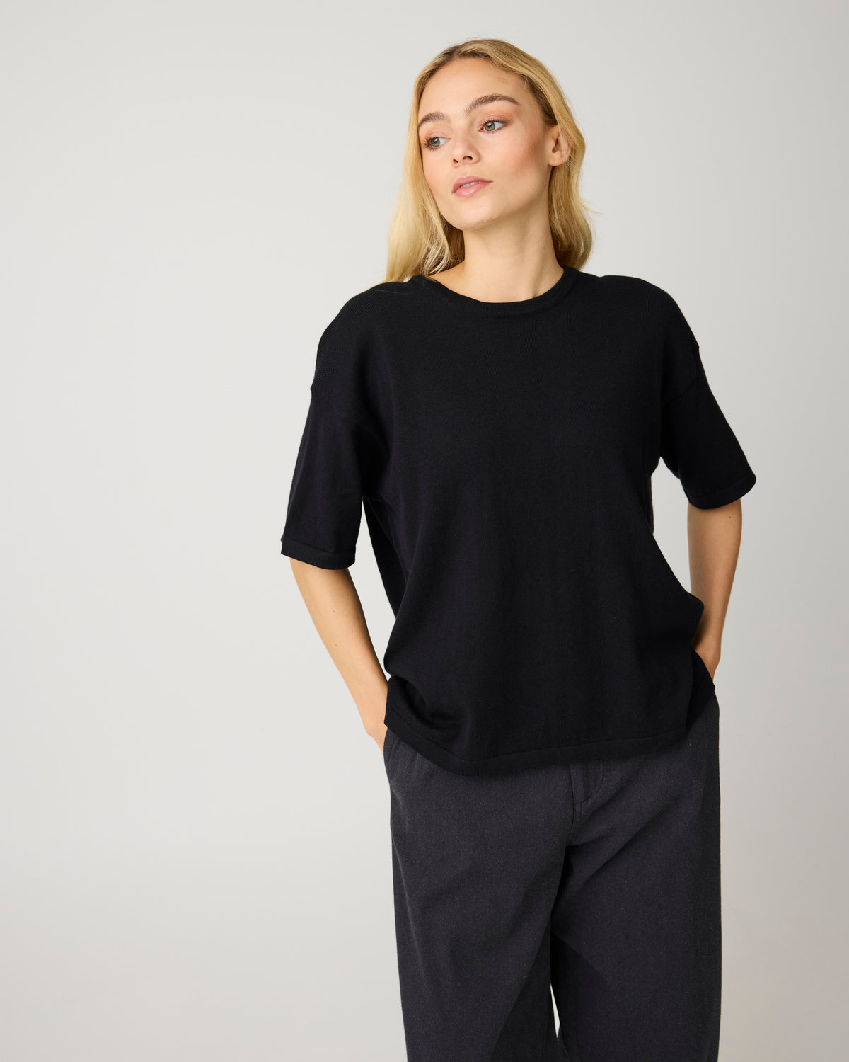 KnowledgeCotton Apparel - WMN Cashmere knit t-shirt Knits 1300 Black Jet