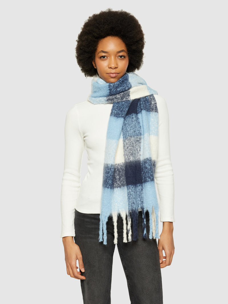 KnowledgeCotton Apparel - UNI Scarf - GRS/Vegan Scarfs 7006 Blue check