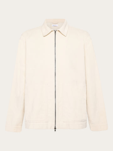 KnowledgeCotton Apparel - MEN Classic 14-wales cotton corduroy zip overshirt - GOTS/Vegan Overshirts 1387 Egret