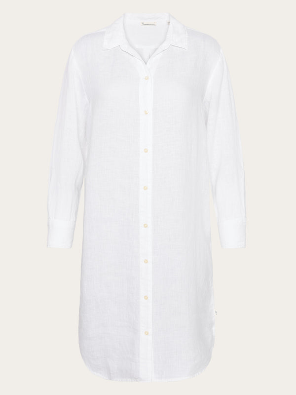 KnowledgeCotton Apparel - WMN Classic linen dress Dresses 1010 Bright White