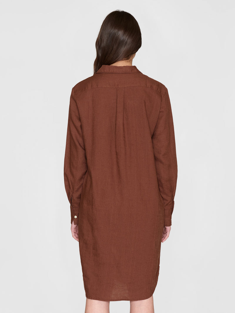 KnowledgeCotton Apparel - WMN Classic linen dress Dresses 1441 Tiramisu