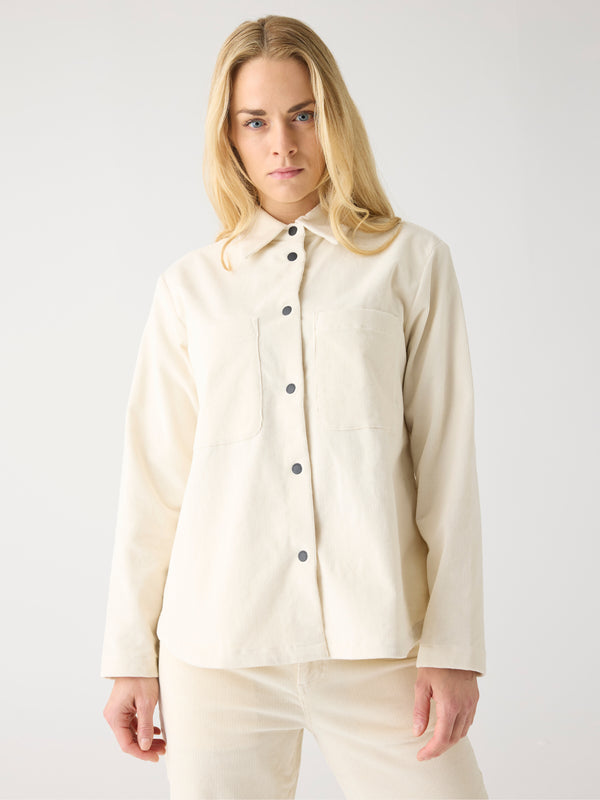 KnowledgeCotton Apparel - WMN Corduroy overshirt Overshirts 1387 Egret