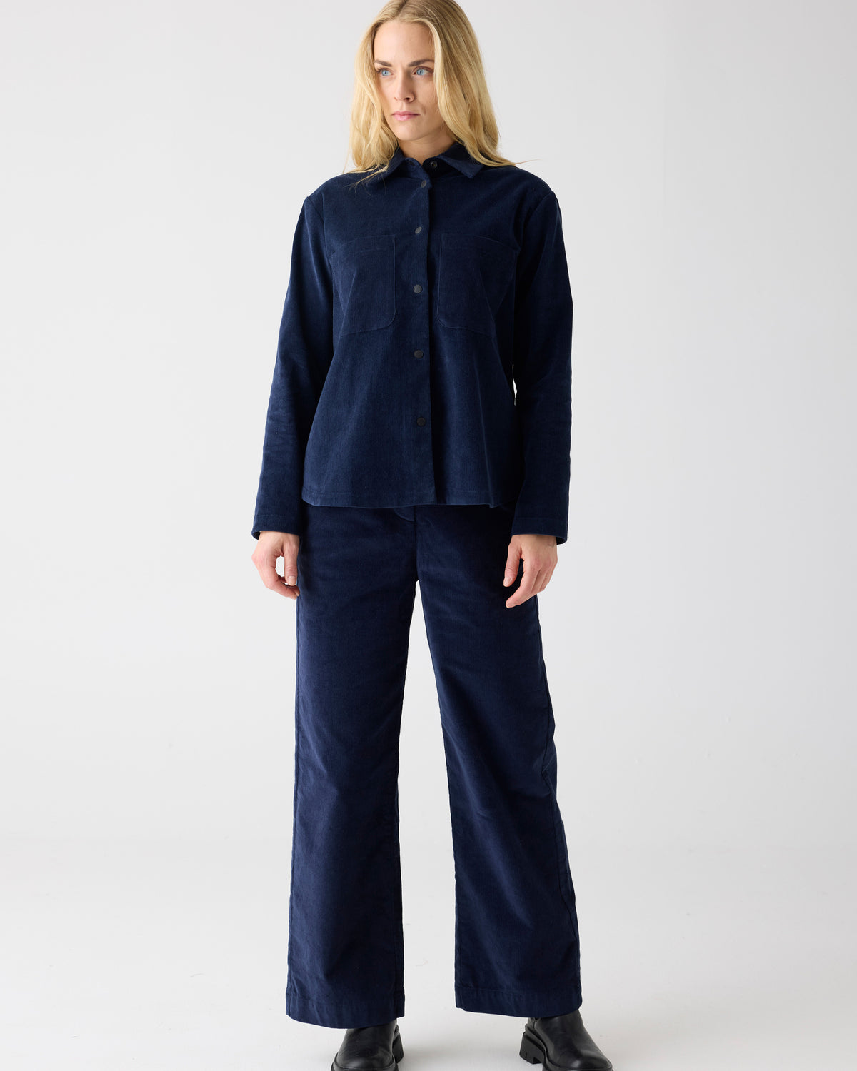 KnowledgeCotton Apparel - WMN Corduroy overshirt Overshirts 1412 Night Sky