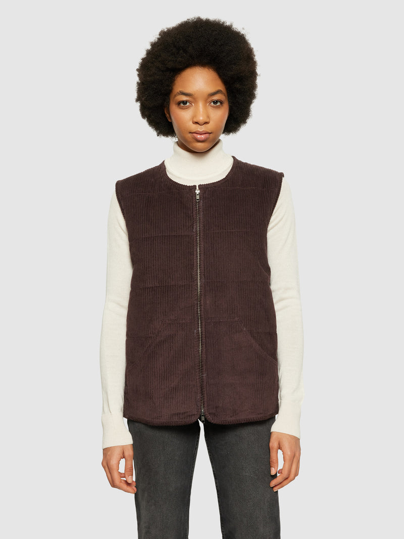 KnowledgeCotton Apparel - WMN Corduroy overshirt Vests 1394 Chocolate Plum