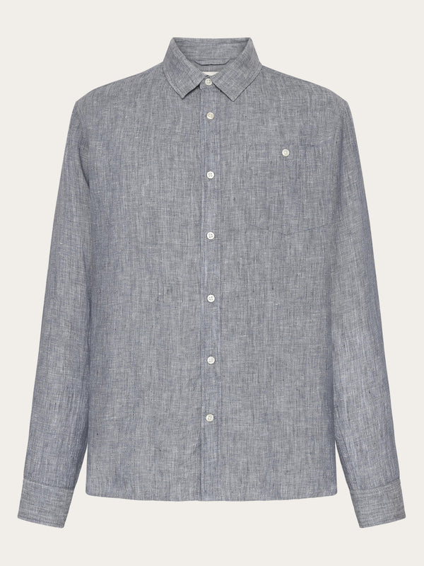 KnowledgeCotton Apparel - MEN Custom fit linen shirt Shirts 1226 Vintage Indigo