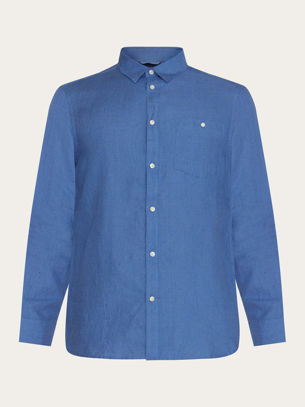 KnowledgeCotton Apparel - MEN Custom fit linen shirt Shirts 1432 Moonlight Blue