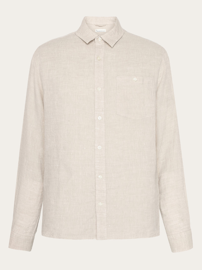 KnowledgeCotton Apparel - MEN Custom fit linen shirt Shirts 1449 Yarndyed - Light feather gray