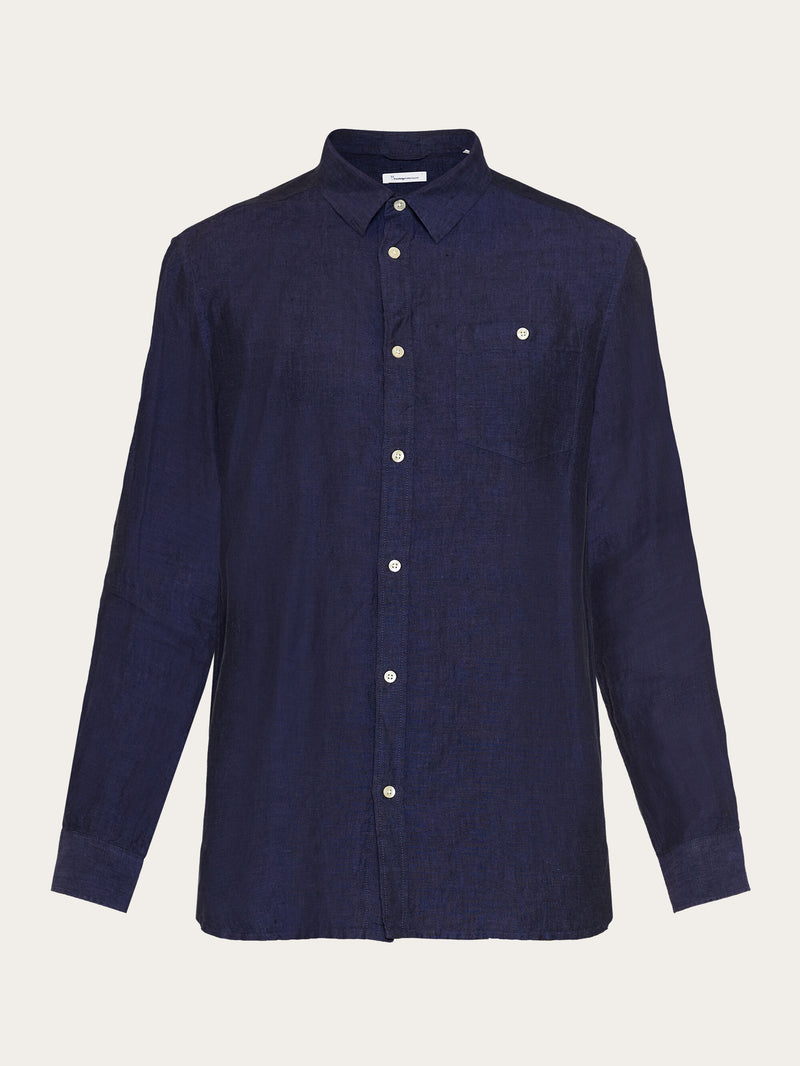 KnowledgeCotton Apparel - MEN Custom fit linen shirt Shirts 1450 Yarndyed - Total Eclipse