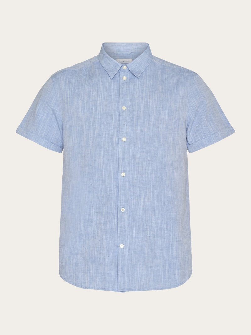 KnowledgeCotton Apparel - MEN Custom fit linen short sleeve shirt Shirts 1432 Moonlight Blue