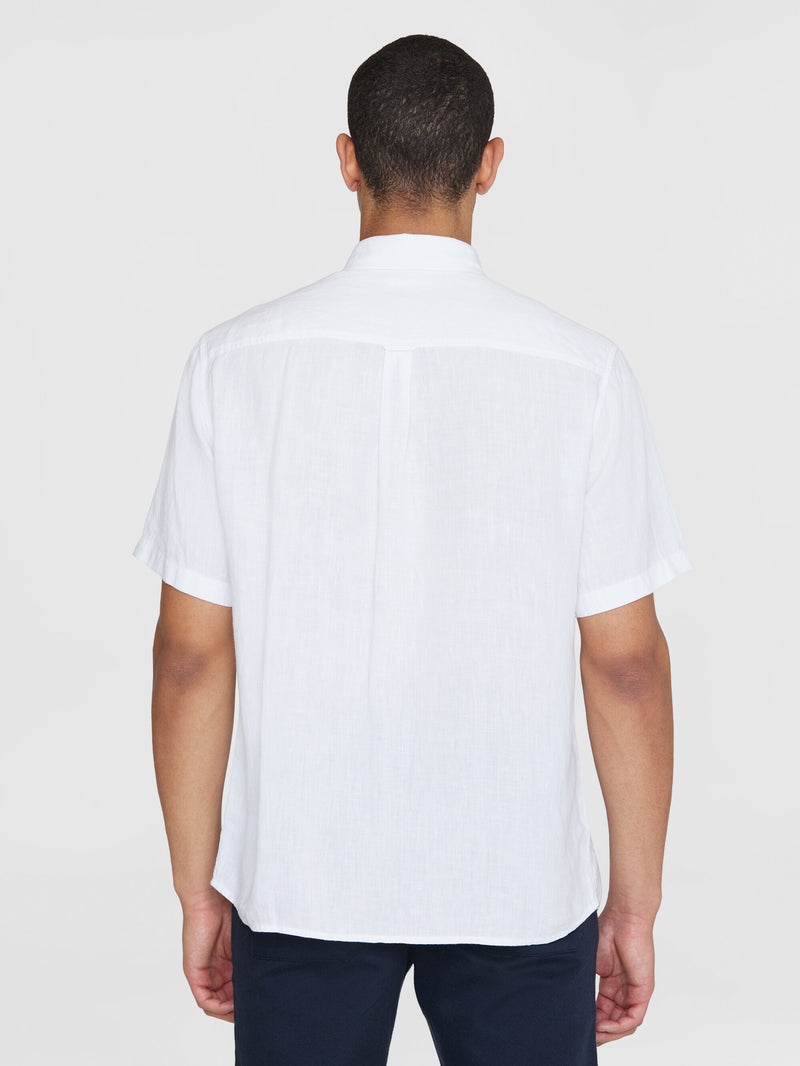 KnowledgeCotton Apparel - MEN Custom fit linen short sleeve shirt Shirts 1010 Bright White